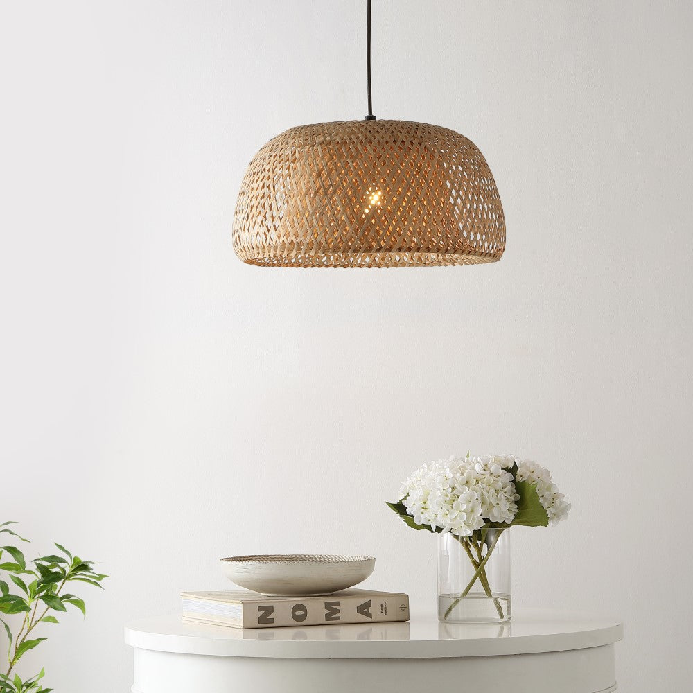 LITFAD 18" Farmhouse Coastal Bamboo 180" Cord Plug-In or Hardwired LED Pendant