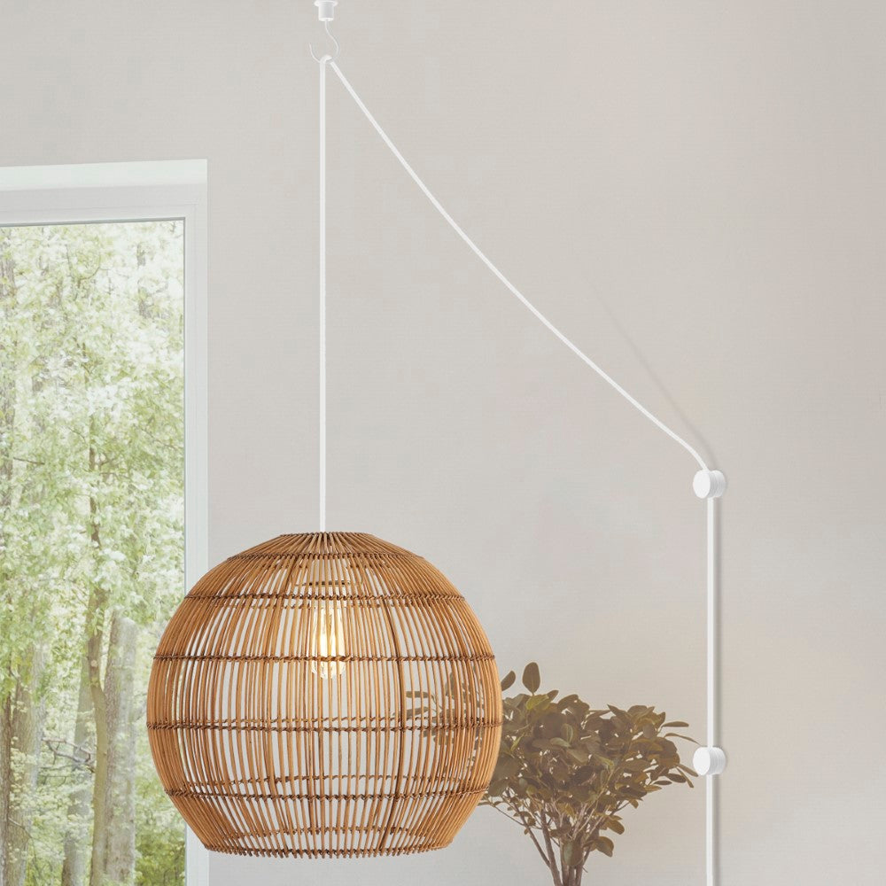 Colette 19" Farmhouse Coastal Rattan 180" Cord Plug-In or Hardwired LED Pendant