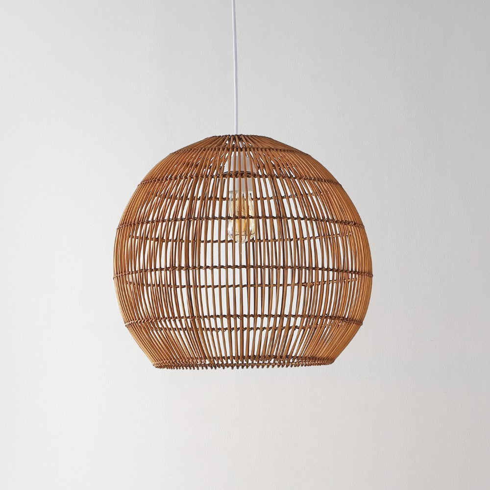Colette 19" Farmhouse Coastal Rattan 180" Cord Plug-In or Hardwired LED Pendant