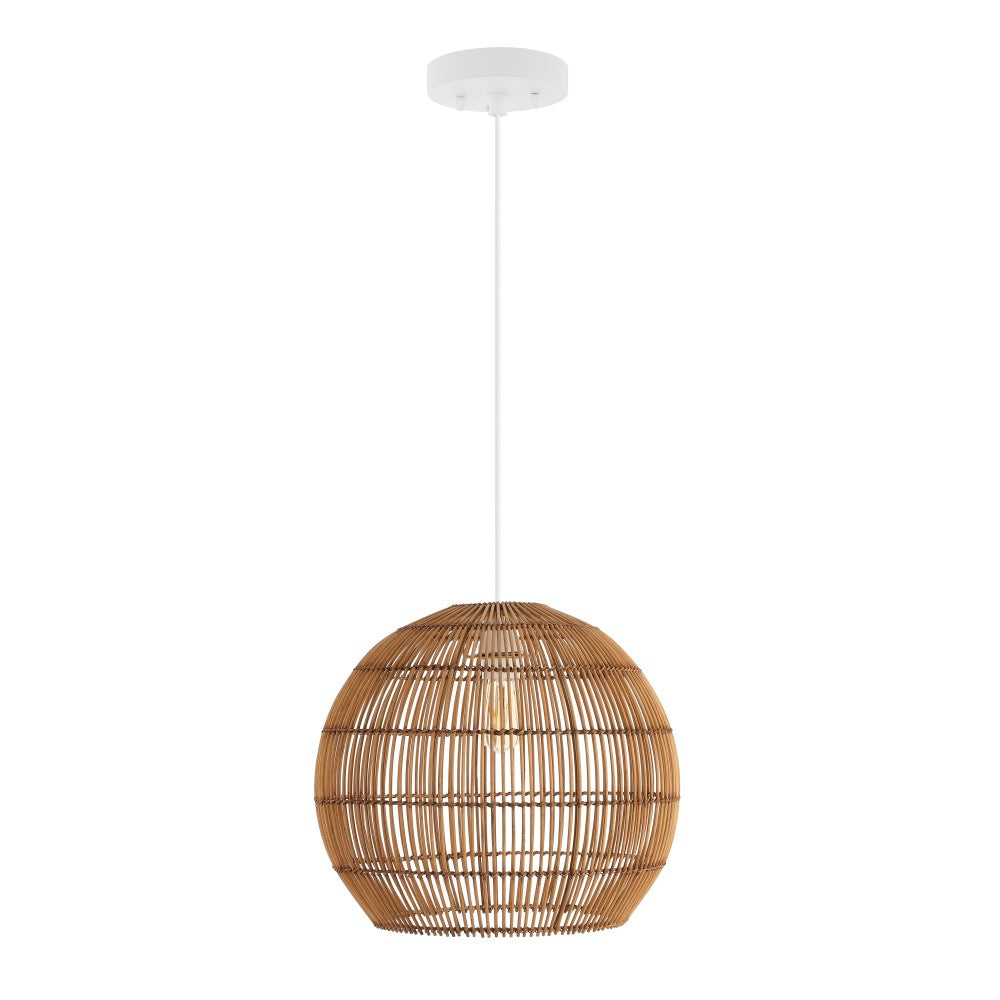 Colette 19" Farmhouse Coastal Rattan 180" Cord Plug-In or Hardwired LED Pendant