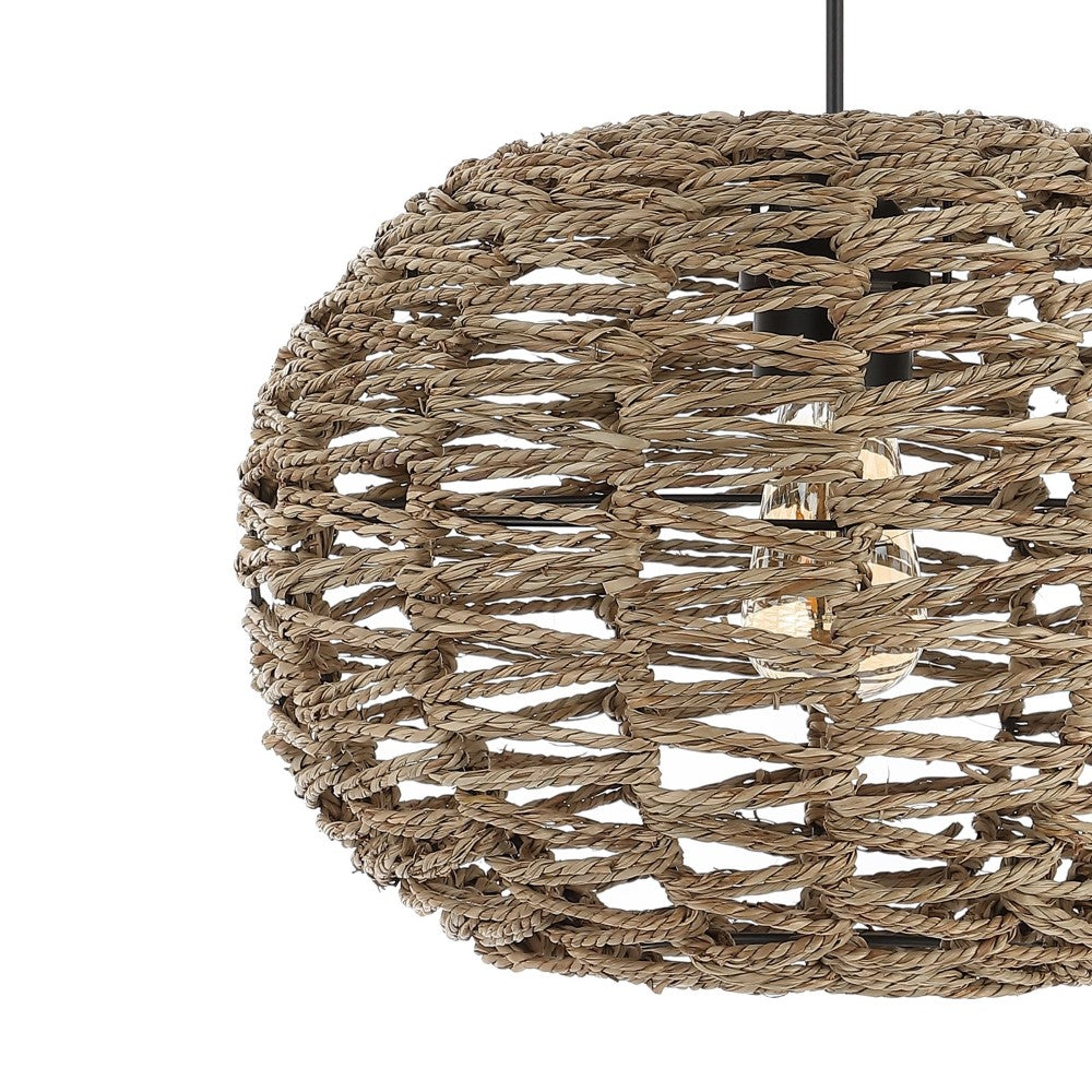 Hoot 14" Farmhouse Coastal Rattan 180" Cord Plug-In or Hardwired LED Pendant