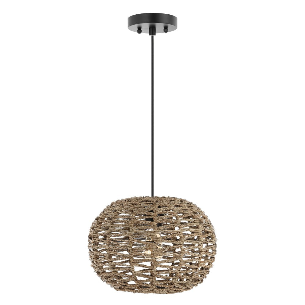 Hoot 14" Farmhouse Coastal Rattan 180" Cord Plug-In or Hardwired LED Pendant
