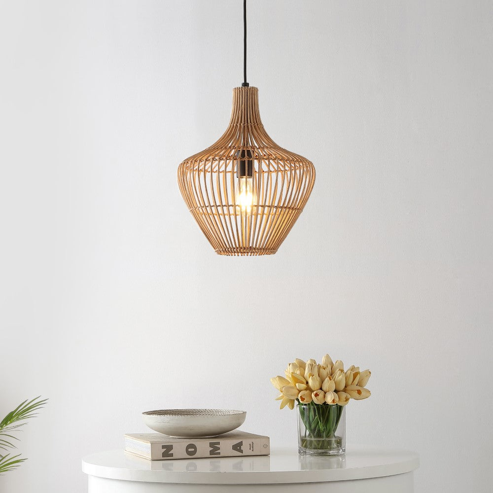 Nautical 13" Farmhouse Coastal Rattan 180" Cord Plug-In or Hardwired LED Pendant