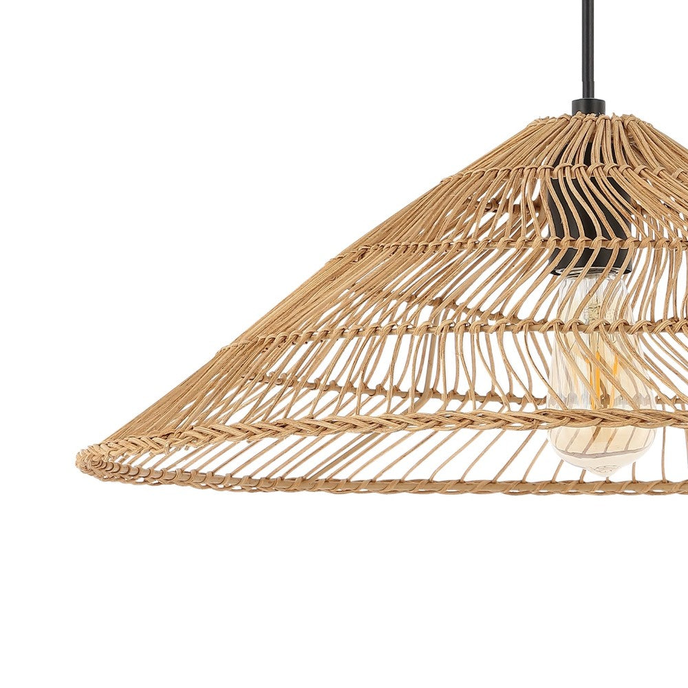 Taylor 20.25" Farmhouse Coastal Rattan 180" Cord Plug-In or Hardwired LED Pendant