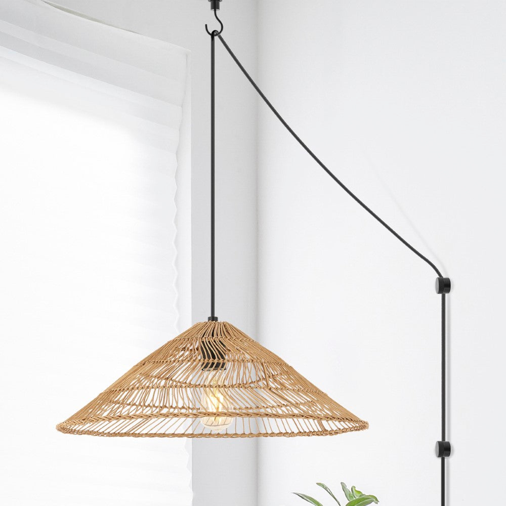 Taylor 20.25" Farmhouse Coastal Rattan 180" Cord Plug-In or Hardwired LED Pendant