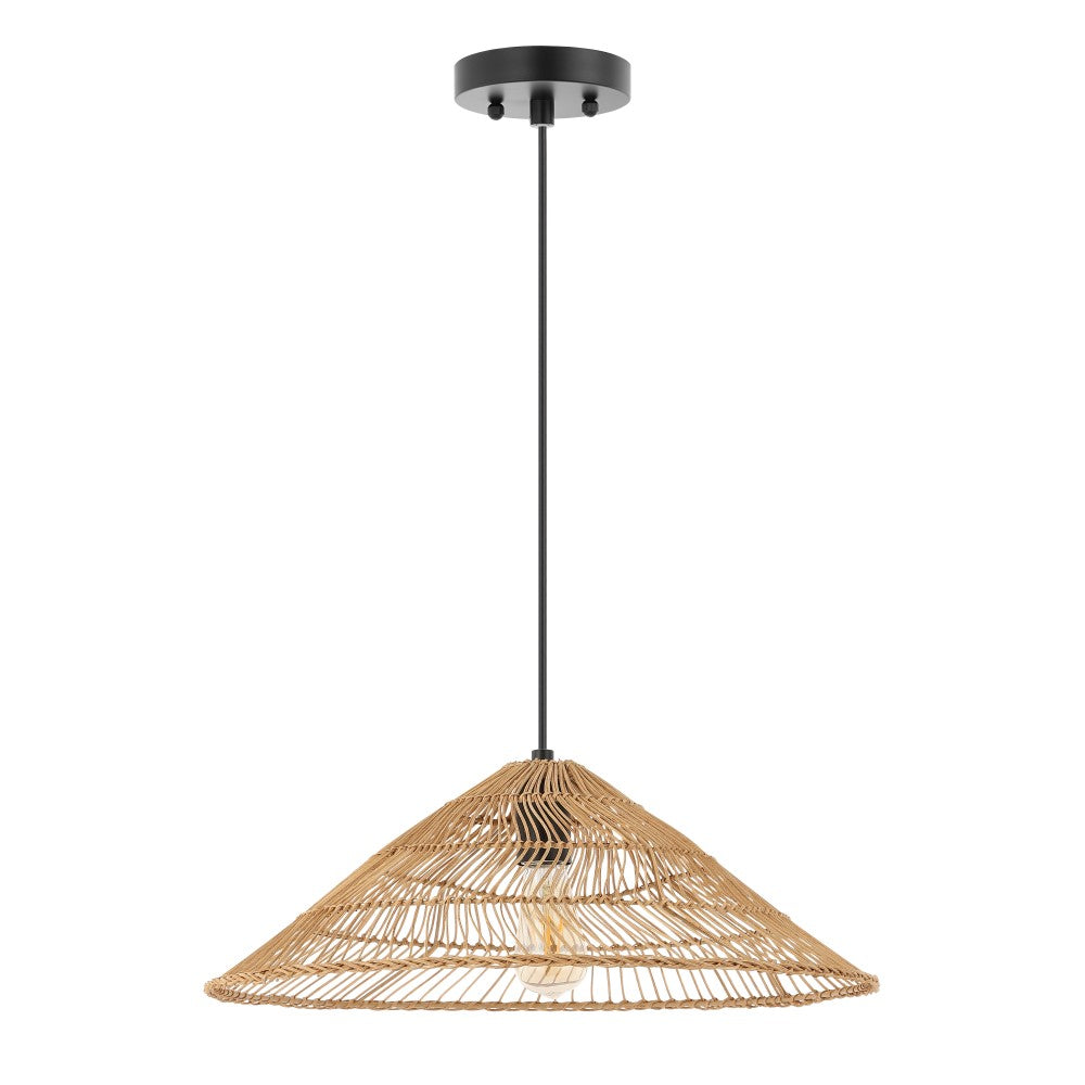 Taylor 20.25" Farmhouse Coastal Rattan 180" Cord Plug-In or Hardwired LED Pendant