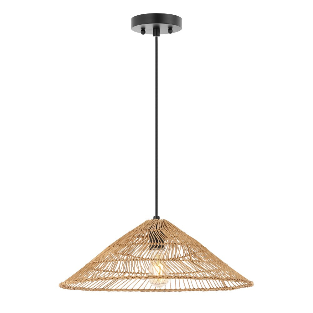 Taylor 20.25" Farmhouse Coastal Rattan 180" Cord Plug-In or Hardwired LED Pendant