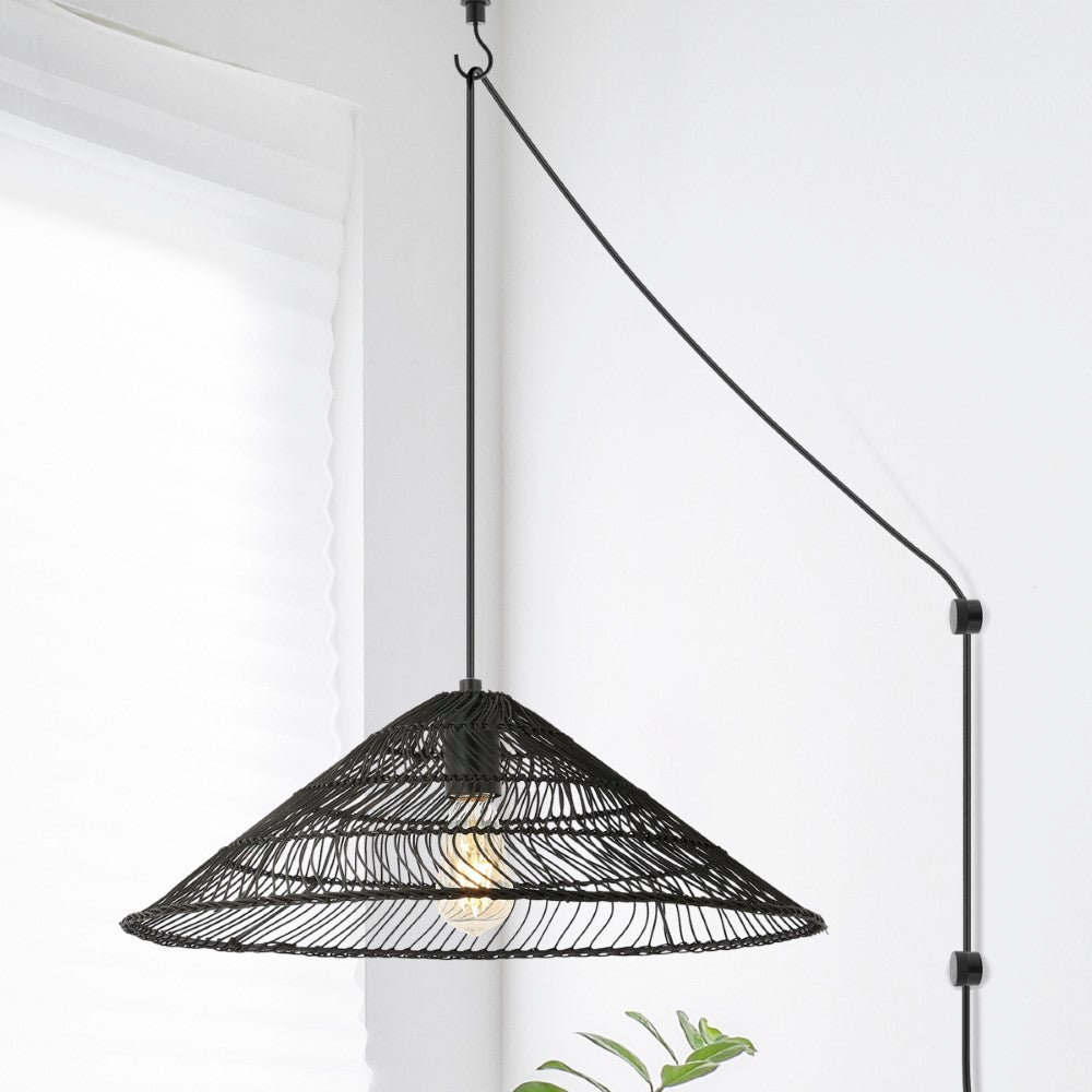 Taylor 20.25" Farmhouse Coastal Rattan 180" Cord Plug-In or Hardwired LED Pendant