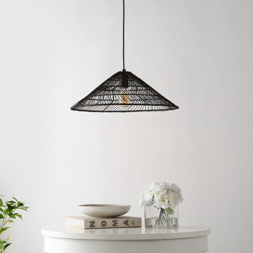 Taylor 20.25" Farmhouse Coastal Rattan 180" Cord Plug-In or Hardwired LED Pendant