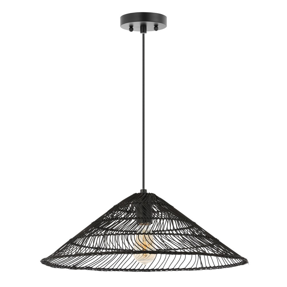 Taylor 20.25" Farmhouse Coastal Rattan 180" Cord Plug-In or Hardwired LED Pendant