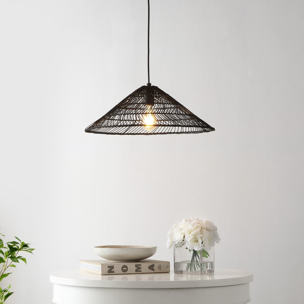 Taylor 20.25" Farmhouse Coastal Rattan 180" Cord Plug-In or Hardwired LED Pendant