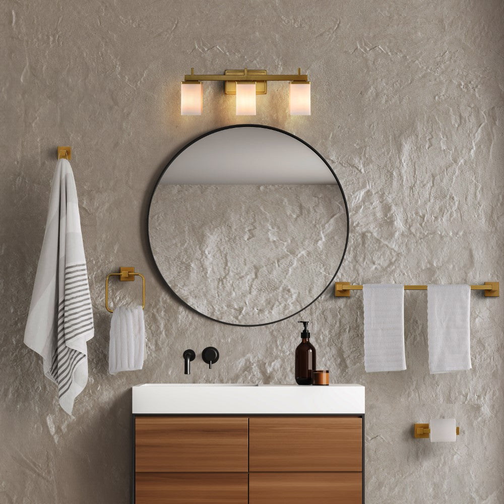 Atocif 22.38" 3-Light Modern Contemporary Vanity Light with Frosted Glass Shades and Bathroom Hardware Accessory Set