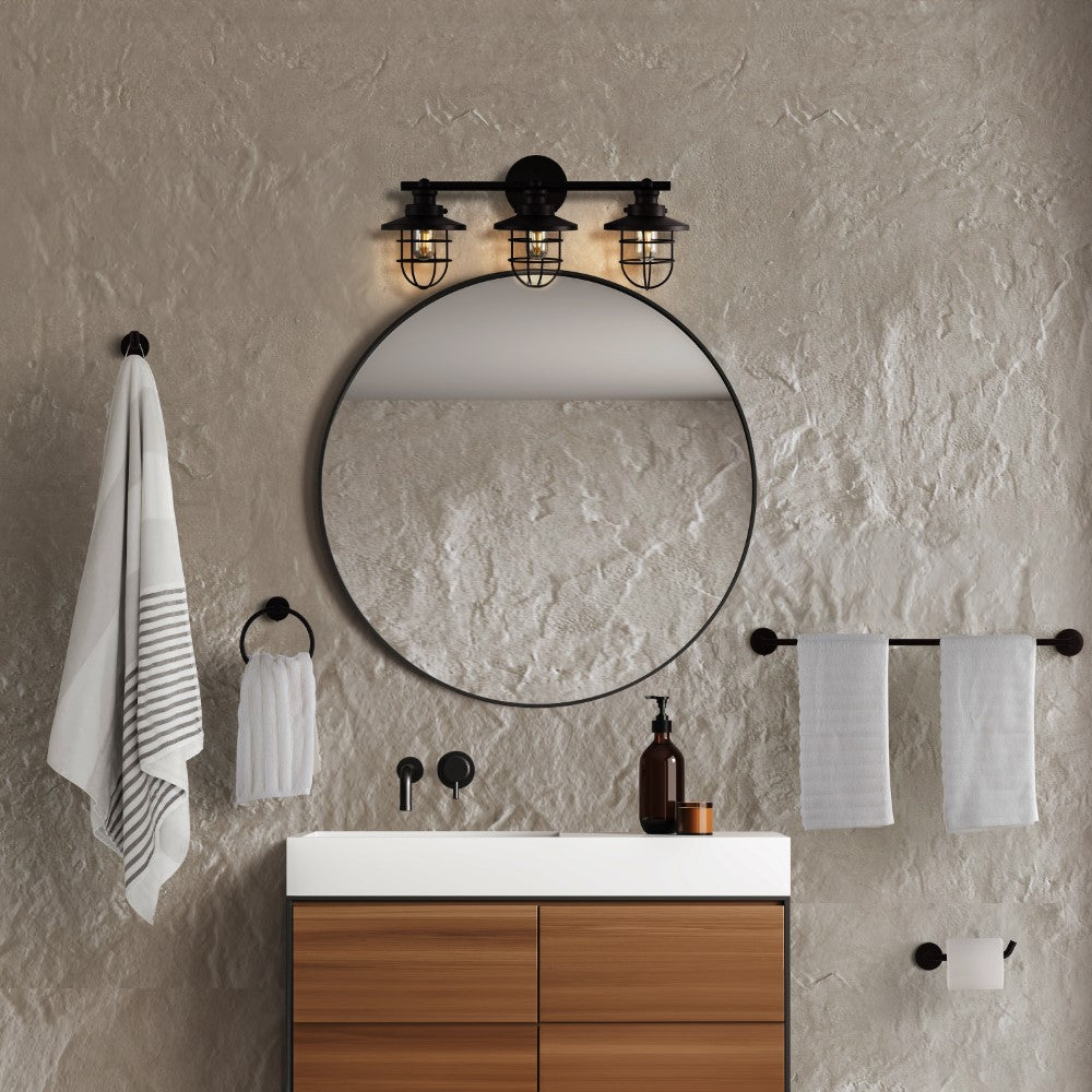 Veneto 24" 3-Light Industrial Farmhouse Vanity Light with Bathroom Hardware Accessory Set
