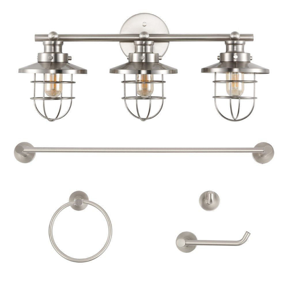 Veneto 24" 3-Light Industrial Farmhouse Vanity Light with Bathroom Hardware Accessory Set