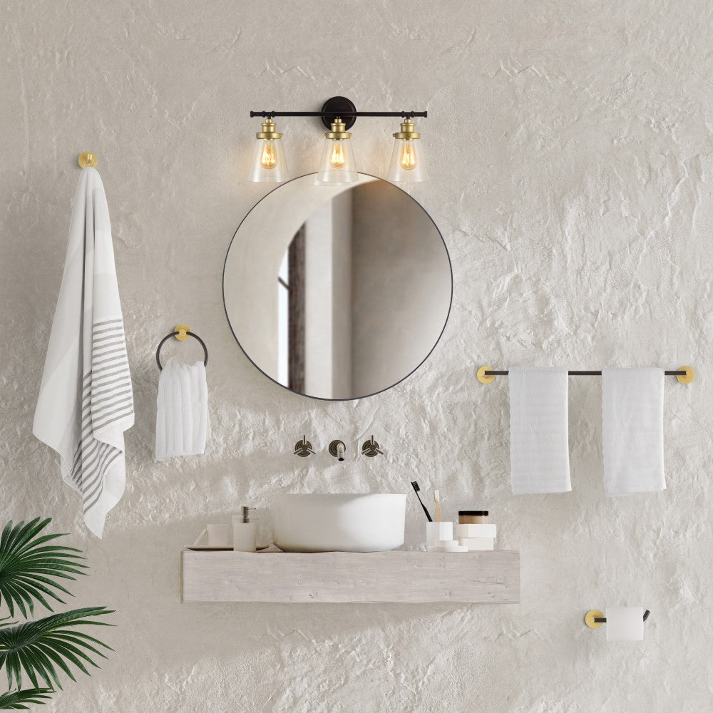 Cedar 23.75" 3-Light Traditional Farmhouse Vanity Light with Bathroom Hardware Accessory Set