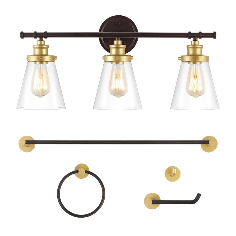 Cedar 23.75" 3-Light Traditional Farmhouse Vanity Light with Bathroom Hardware Accessory Set