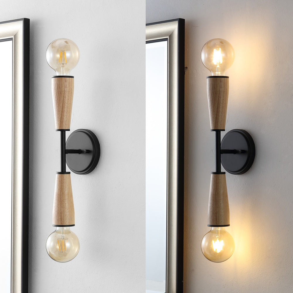Katia 5.13" Modern Designer Iron/Wood Double Sided Hourglass LED Sconce