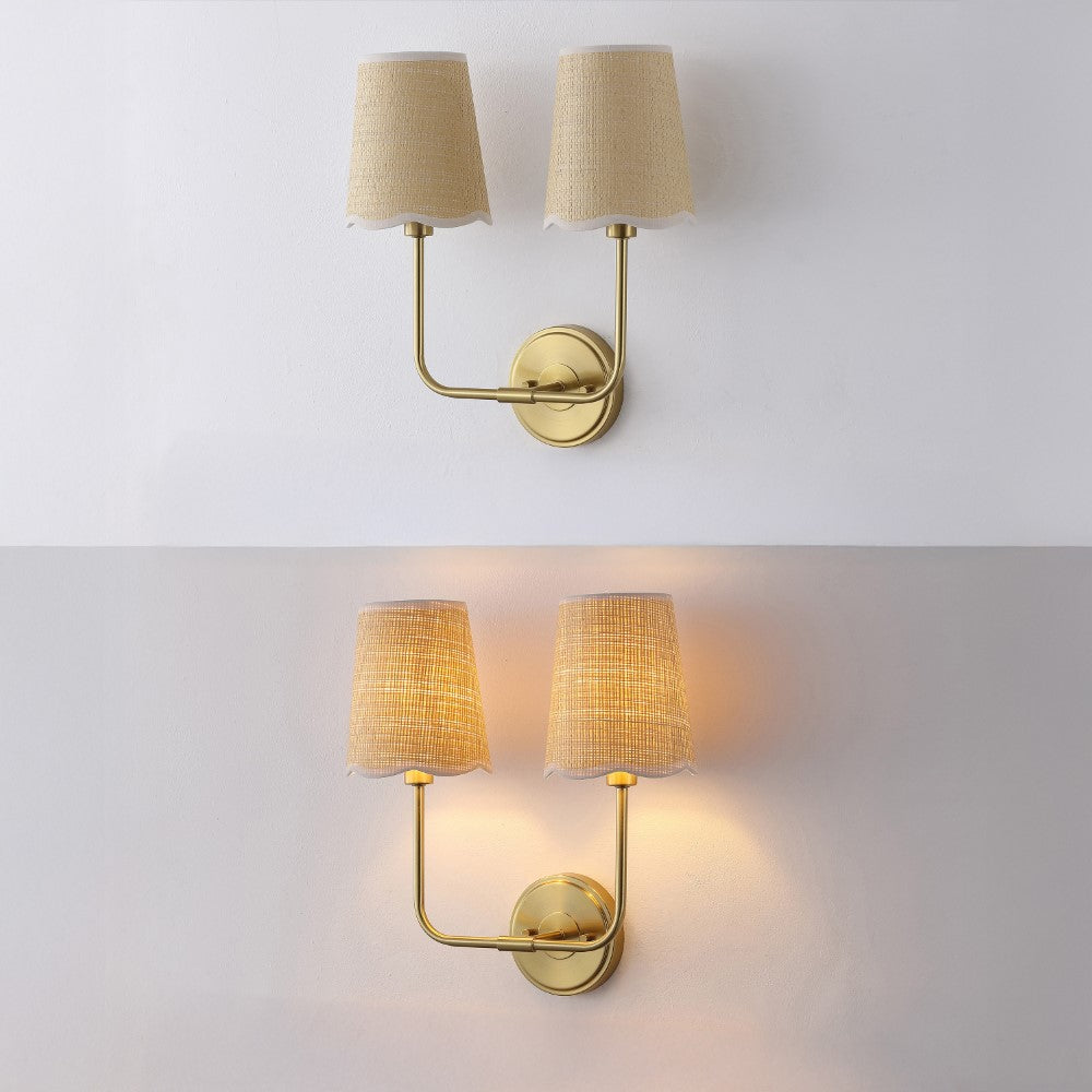 Aspen Traditional Coastal Scalloped Fabric Shade/Metal LED Vanity Light