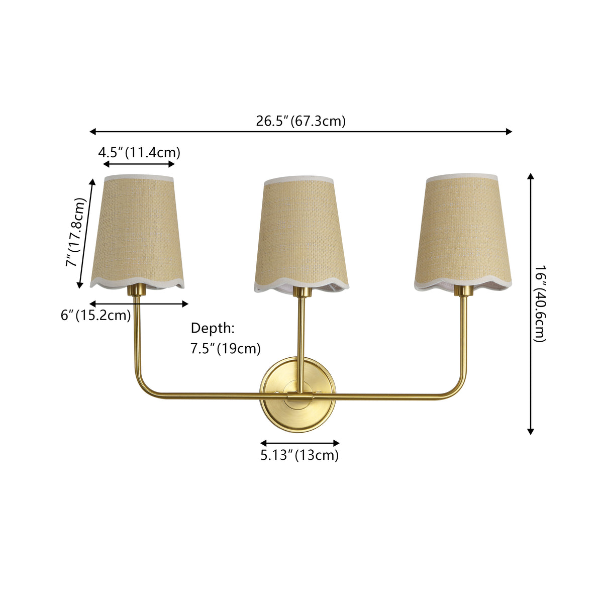 Aspen Traditional Coastal Scalloped Fabric Shade/Metal LED Vanity Light