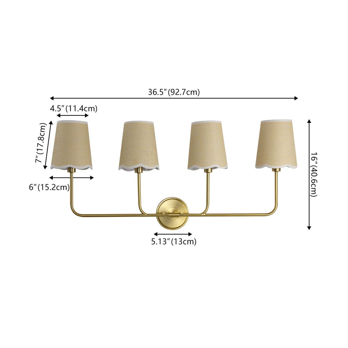 Aspen Traditional Coastal Scalloped Fabric Shade/Metal LED Vanity Light