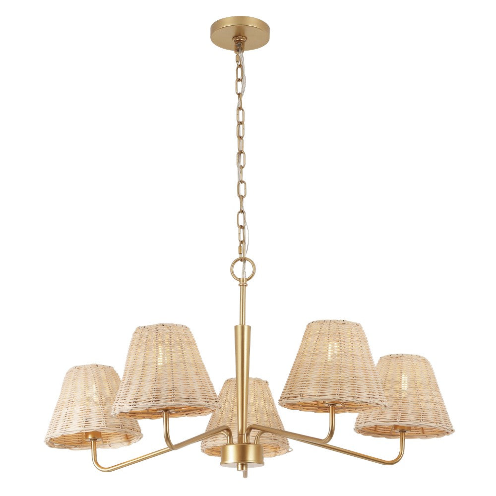 Sage 30" 5-Light Modern Coastal Sleek Woven Rattan/Iron LED Chandelier