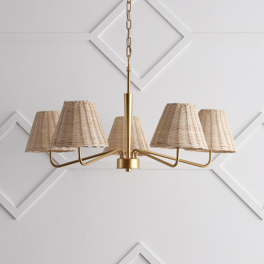 Sage 30" 5-Light Modern Coastal Sleek Woven Rattan/Iron LED Chandelier