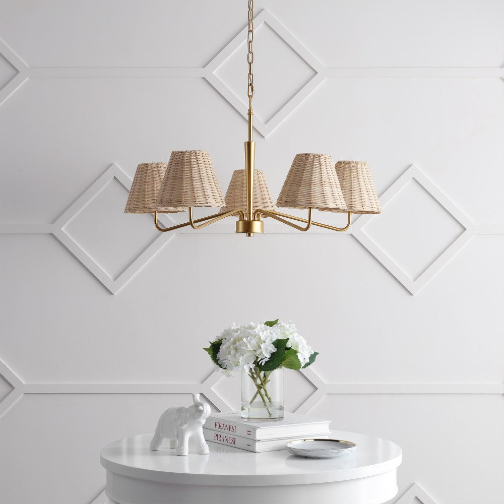 Sage 30" 5-Light Modern Coastal Sleek Woven Rattan/Iron LED Chandelier