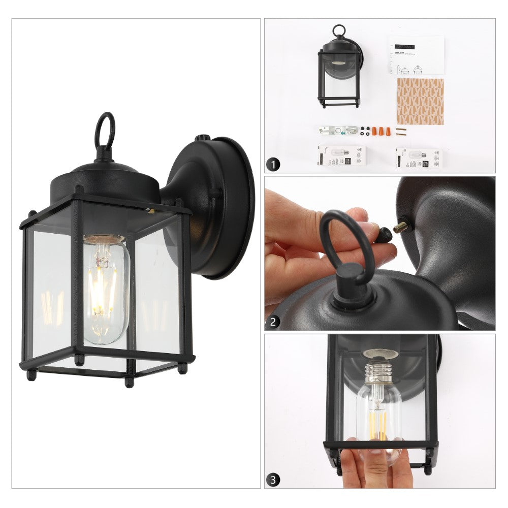 Globe 4.25" Farmhouse Industrial Iron/Glass Outdoor LED Sconce Set 2