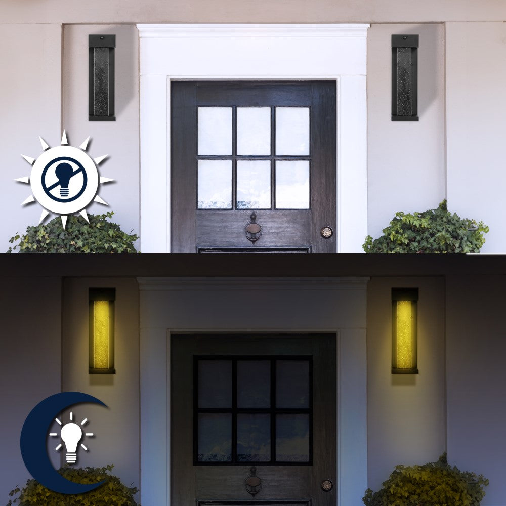 Turbo 5.13" Modern Industrial Iron/Glass Seeded Glass with Dusk-to-Dawn Sensor Integrated LED Outdoor Sconce
