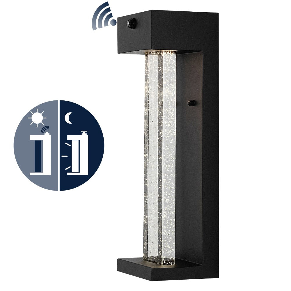 Turbo 5.13" Modern Industrial Iron/Glass Seeded Glass with Dusk-to-Dawn Sensor Integrated LED Outdoor Sconce