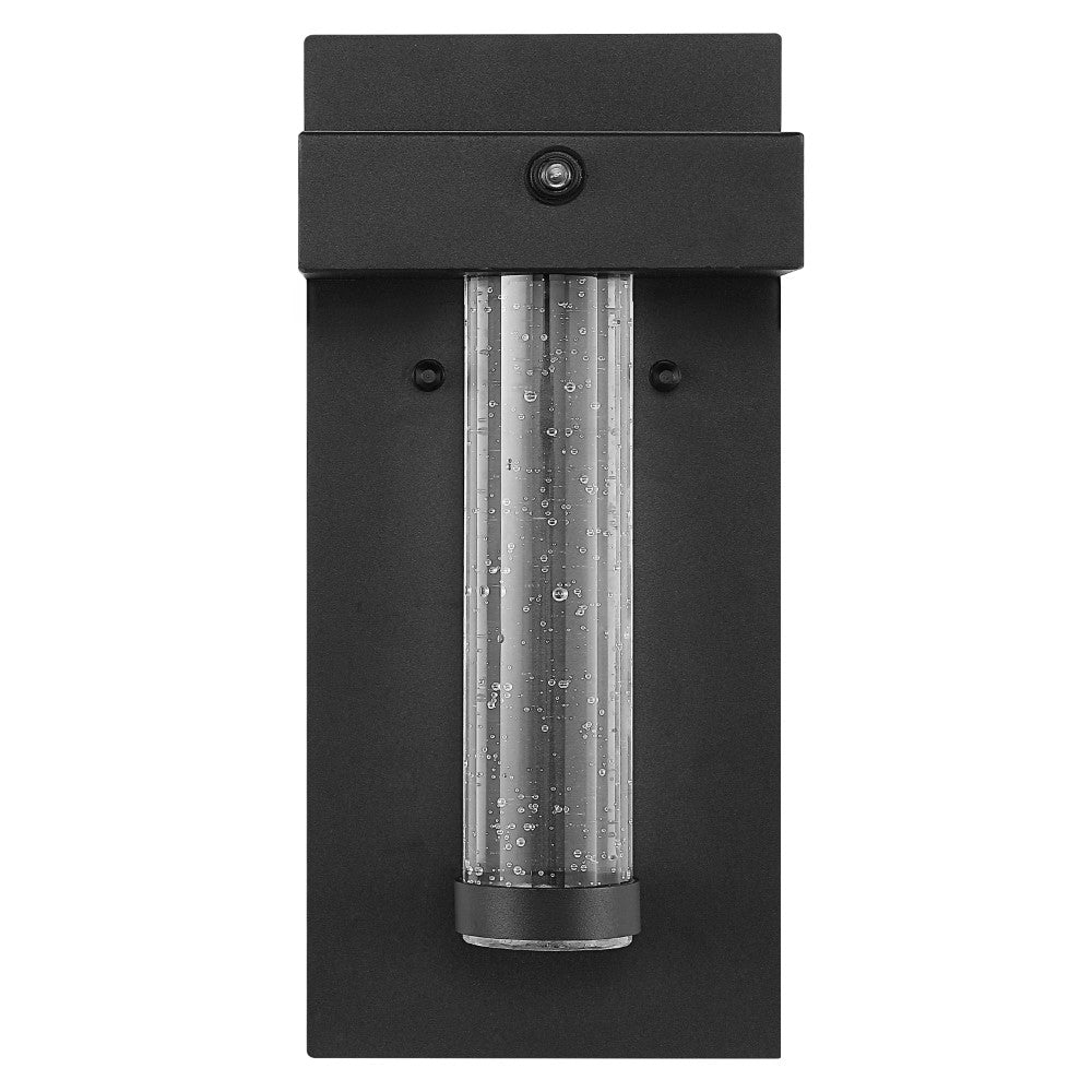 Tremillo 5.5" Minimalist Industrial Iron/Glass Seeded Glass with Dusk-to-Dawn Sensor Integrated LED Outdoor Sconce