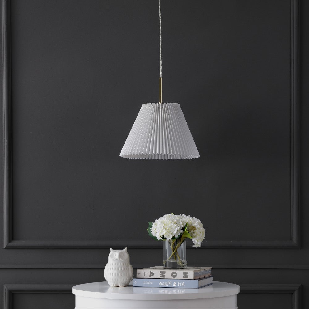 Savoy 14.25" 1-Light Classic French Country Iron LED Pendant with Pleated Shade
