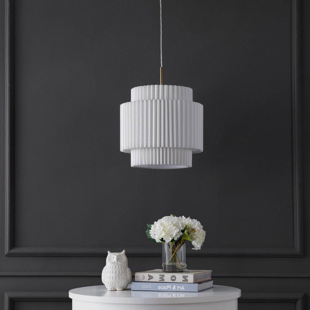 Aiden 14.5" 1-Light Vintage Mid-Century Iron LED Pendant with Pleated Shade