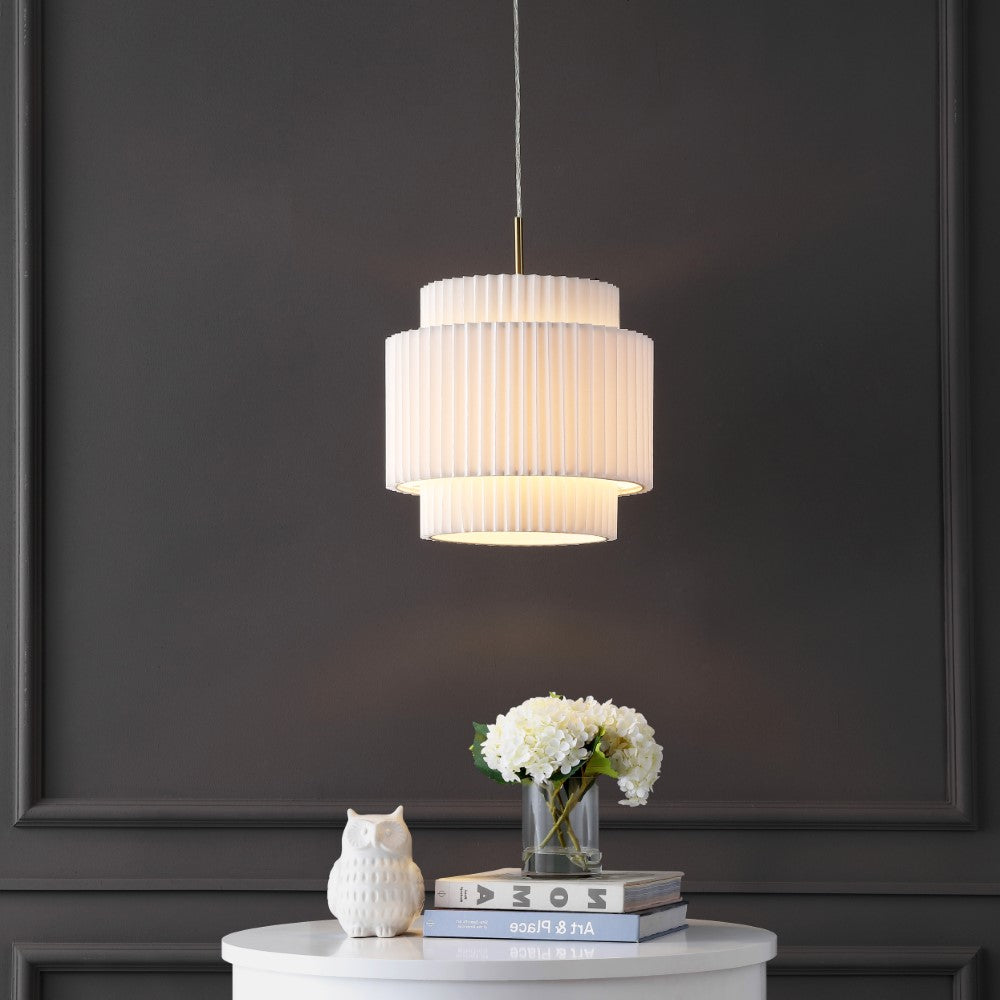 Aiden 14.5" 1-Light Vintage Mid-Century Iron LED Pendant with Pleated Shade