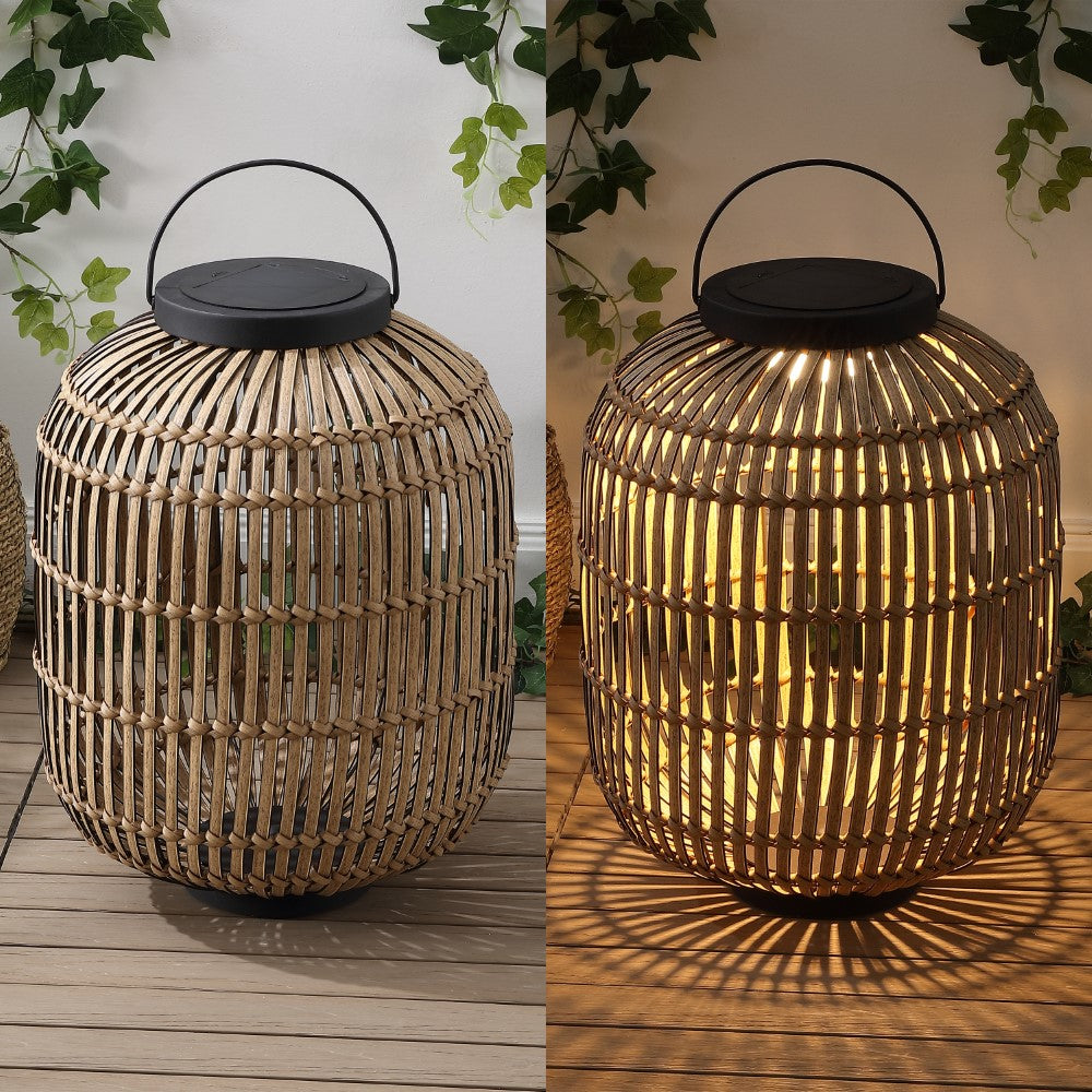 Star 20.5" Modern Global Faux Rattan Integrated Indoor/Outdoor LED Solar Powered Lantern