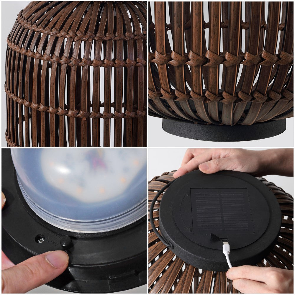 Star 20.5" Modern Global Faux Rattan Integrated Indoor/Outdoor LED Solar Powered Lantern