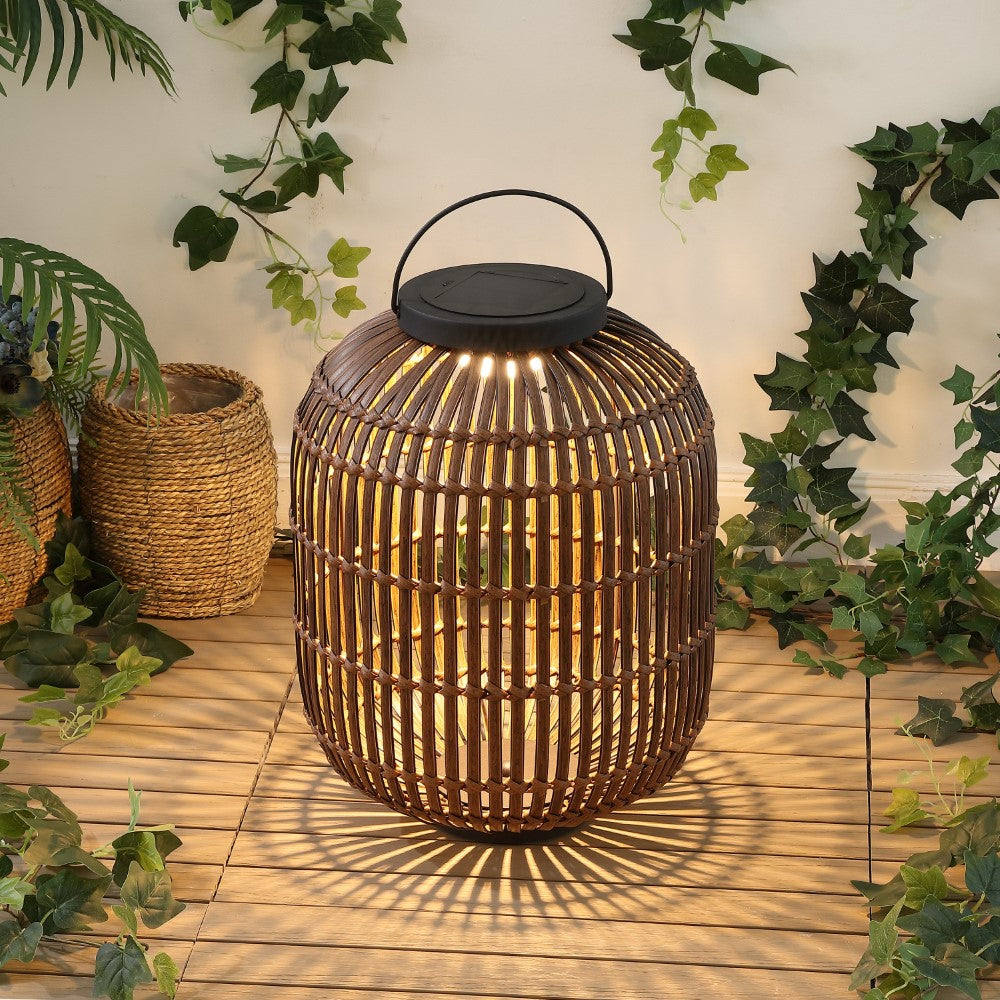 Star 20.5" Modern Global Faux Rattan Integrated Indoor/Outdoor LED Solar Powered Lantern
