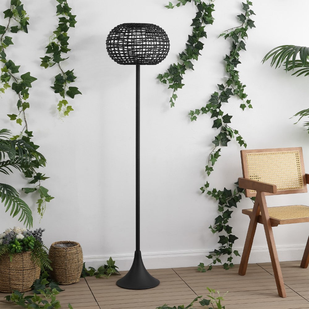 Strait 58" Modern Coastal Faux Rattan Integrated Indoor/Outdoor LED Solar Powered Floor Lamp