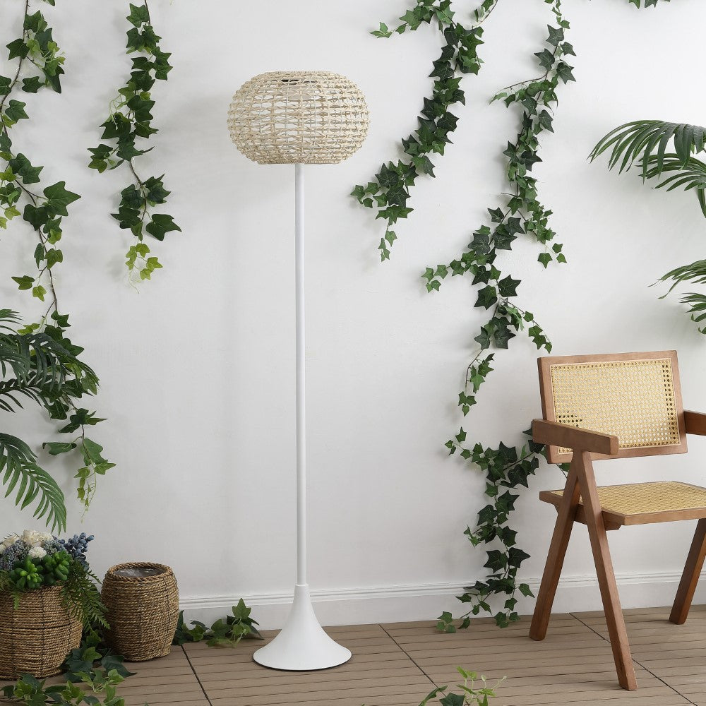 Strait 58" Modern Coastal Faux Rattan Integrated Indoor/Outdoor LED Solar Powered Floor Lamp