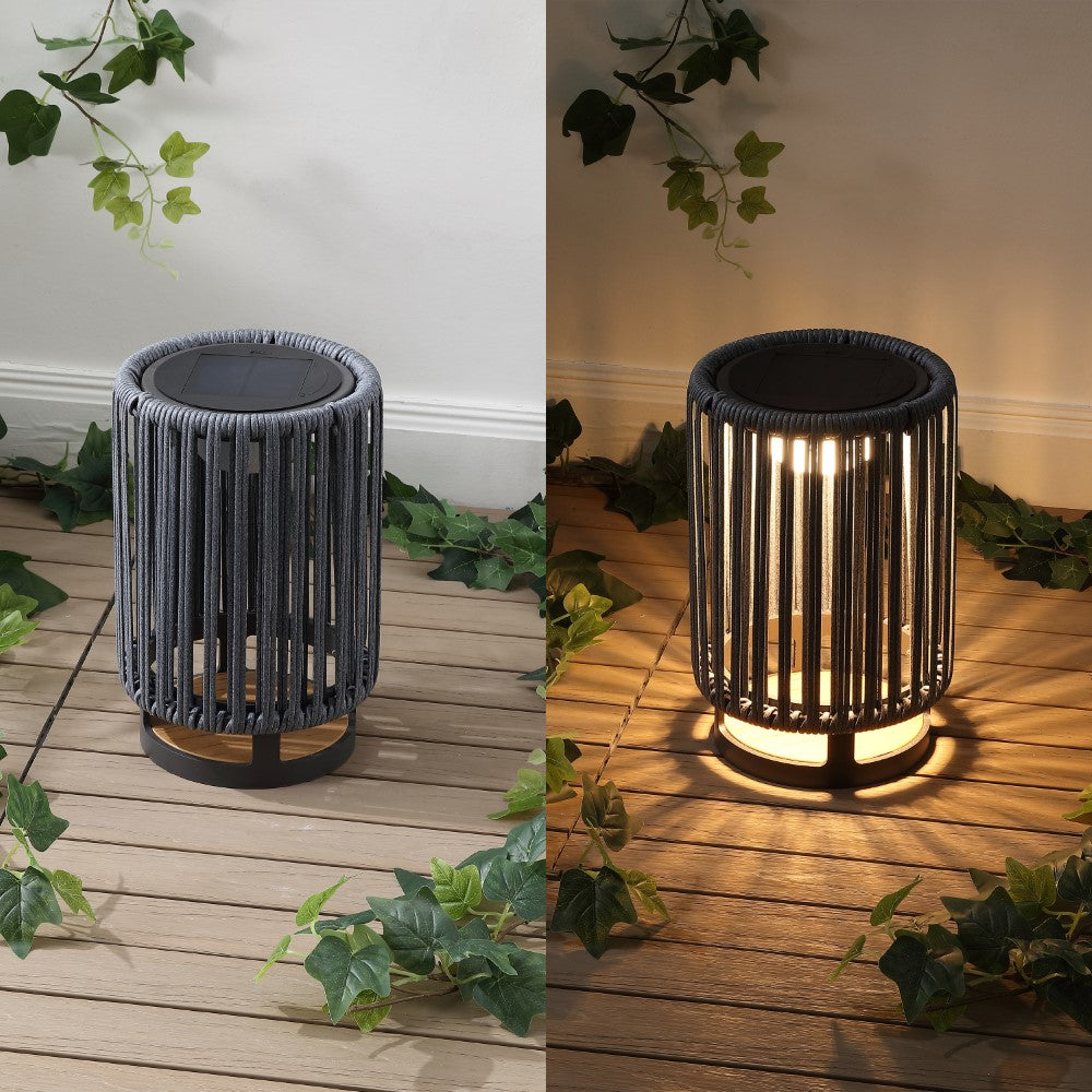Billowy Modern Minimalist Faux Rattan Integrated Indoor/Outdoor LED Solar Powered Lantern