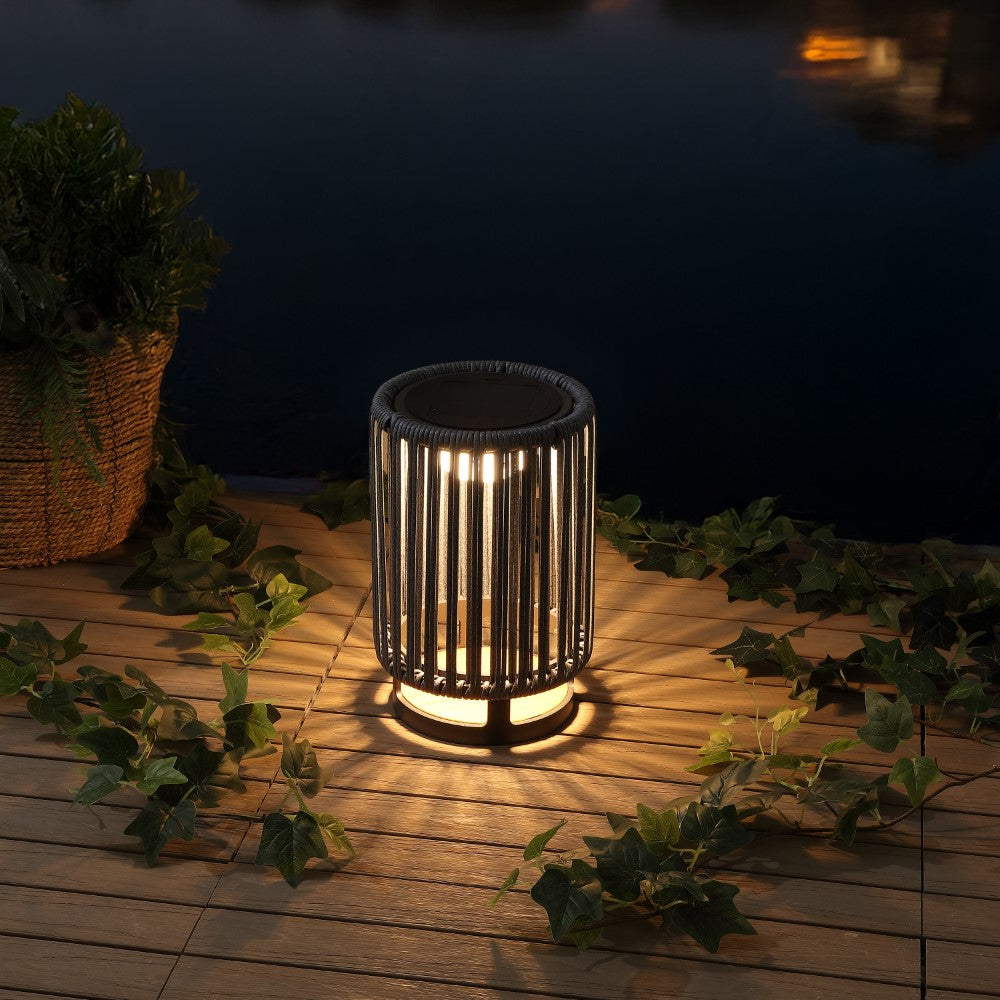 Billowy Modern Minimalist Faux Rattan Integrated Indoor/Outdoor LED Solar Powered Lantern