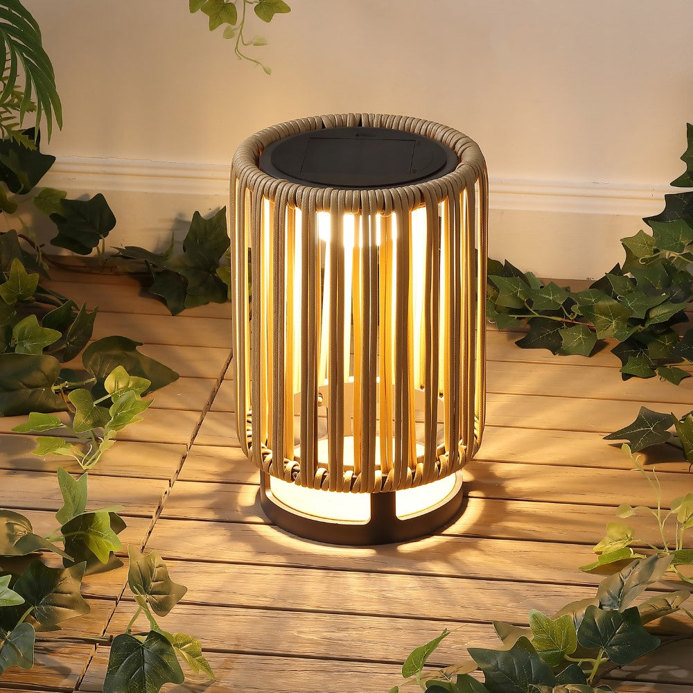 Billowy Modern Minimalist Faux Rattan Integrated Indoor/Outdoor LED Solar Powered Lantern