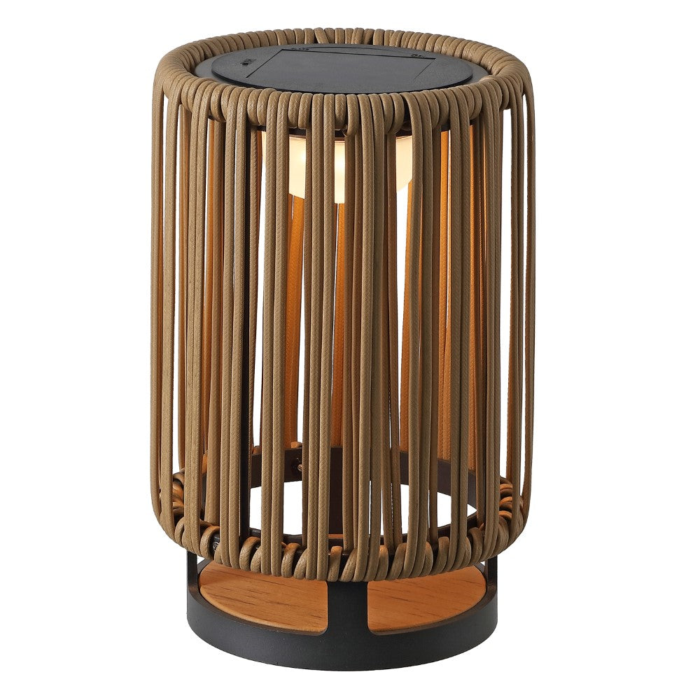 Billowy Modern Minimalist Faux Rattan Integrated Indoor/Outdoor LED Solar Powered Lantern