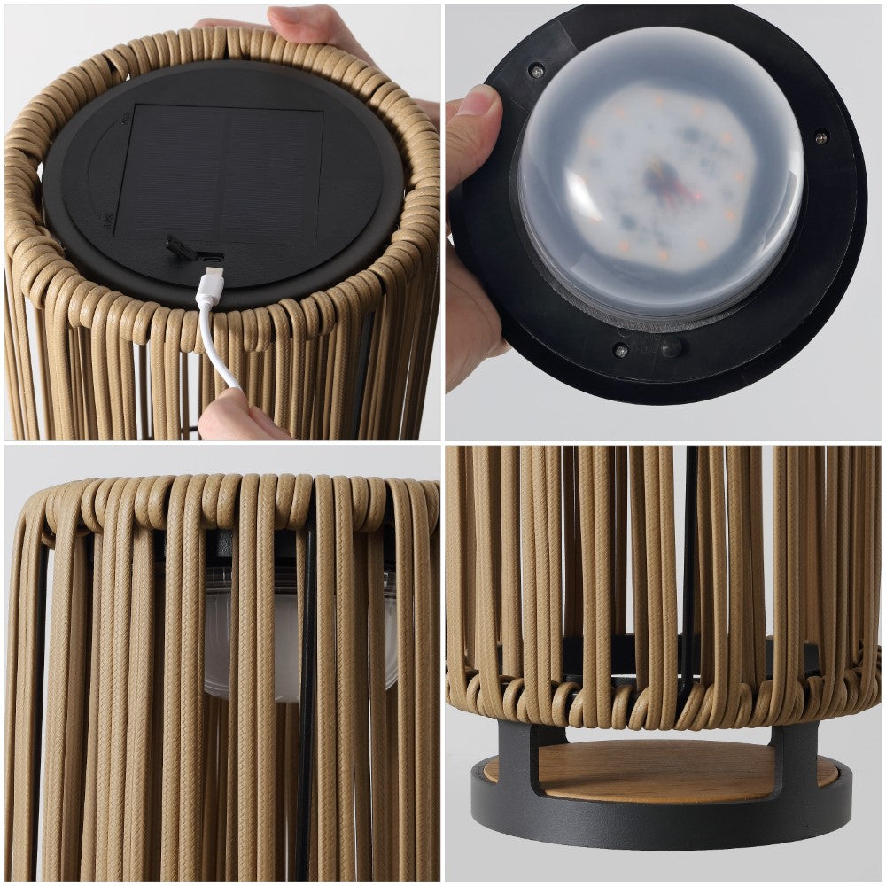 Billowy Modern Minimalist Faux Rattan Integrated Indoor/Outdoor LED Solar Powered Lantern