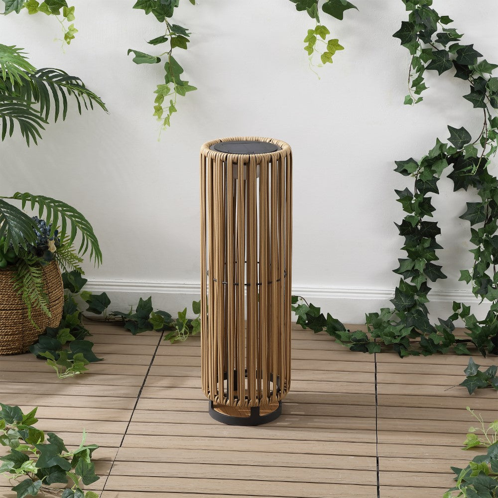 Billowy Modern Minimalist Faux Rattan Integrated Indoor/Outdoor LED Solar Powered Lantern