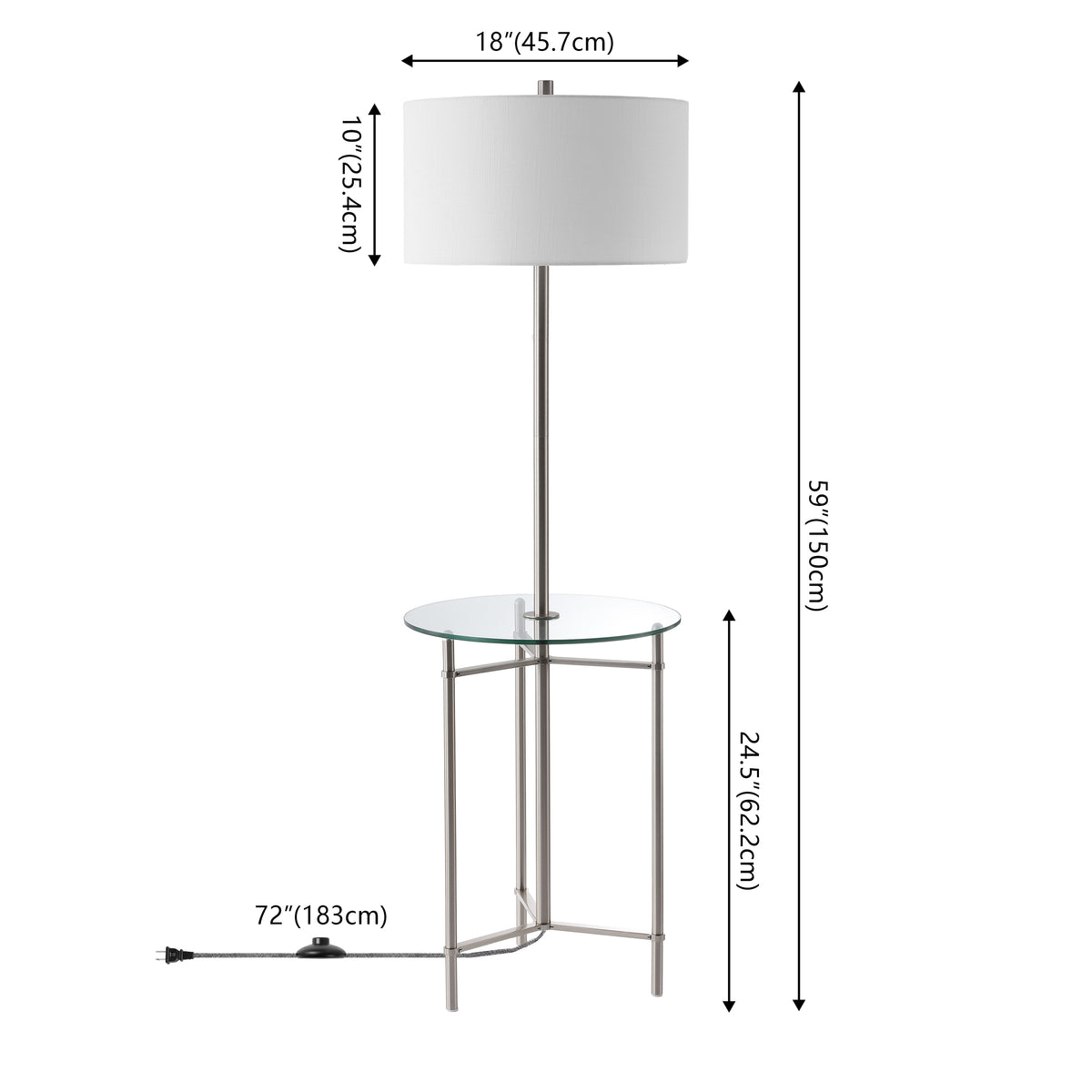 Brooklyn 59" Metal/Glass LED Side Table and Floor Lamp