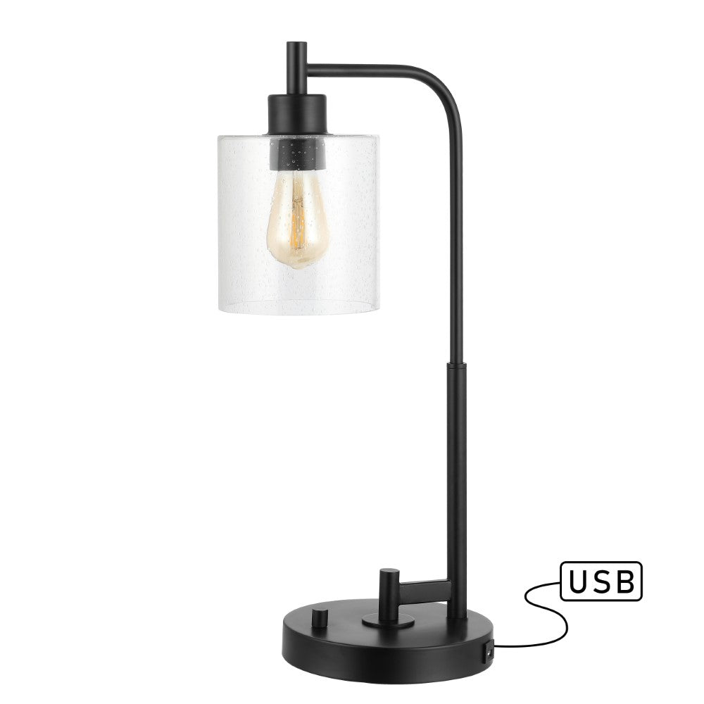 Green Modern 23" Iron/Seeded Glass Farmhouse Industrial USB Charging LED Task Lamp