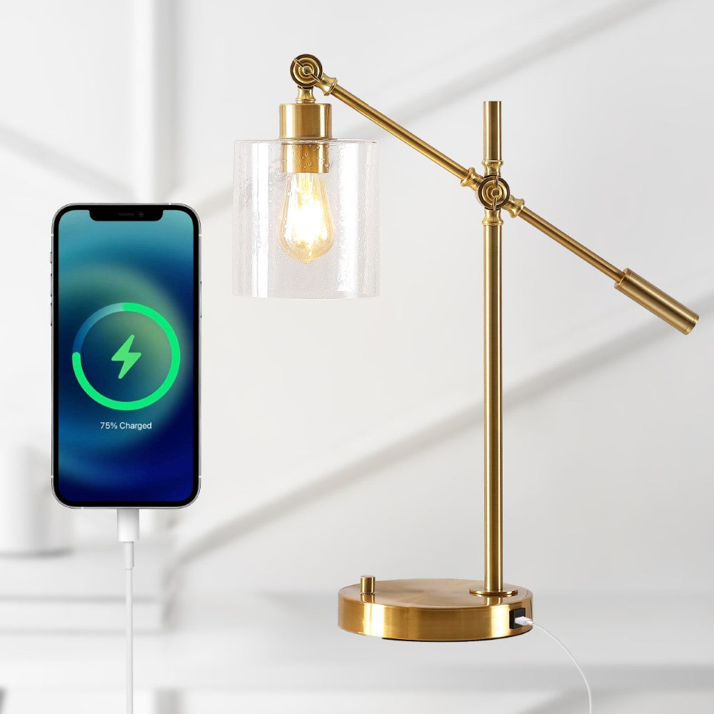 Barker Classic 23" Iron/Seeded Glass Adjustable Head Modern USB Charging LED Task Lamp