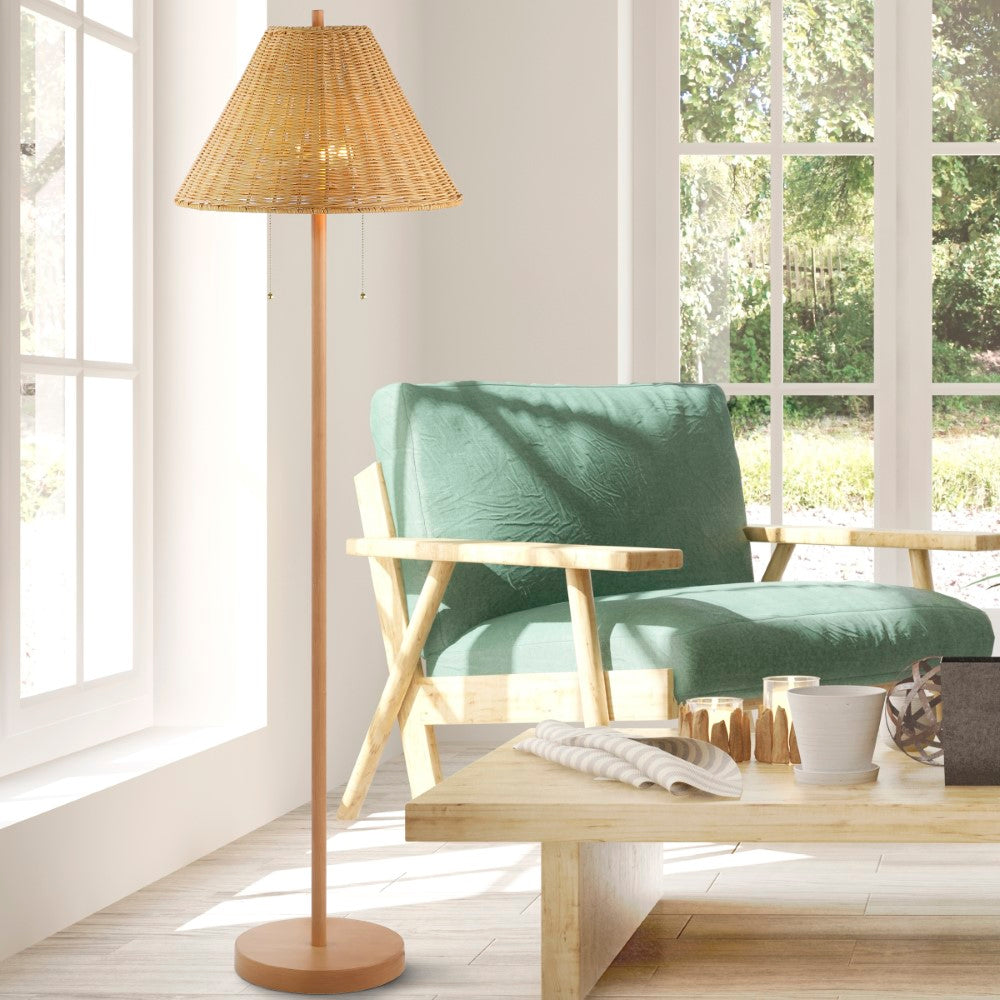 Rattan 61" Coastal Bohemian Iron/Rattan LED Floor Lamp with Pull-Chain