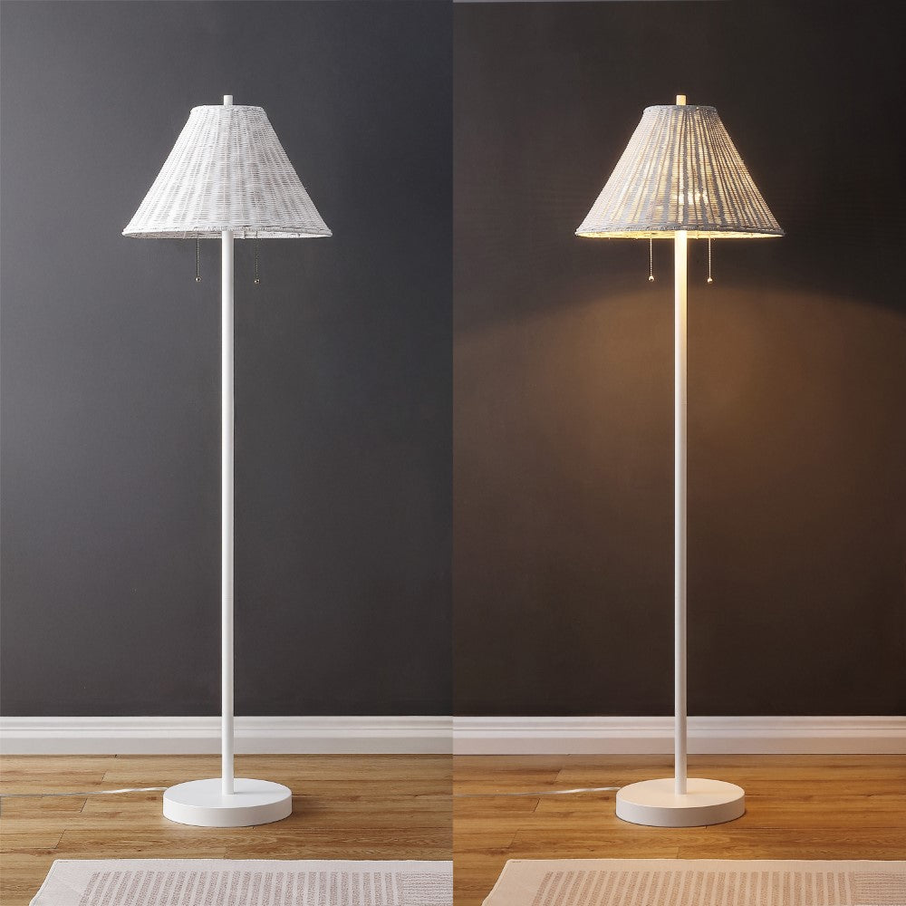 Rattan 61" Coastal Bohemian Iron/Rattan LED Floor Lamp with Pull-Chain